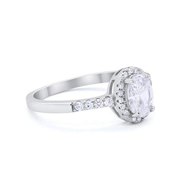 Art Deco Halo Oval Engagement Ring Round Simulated  Cubic Zirconia 925 Sterling Silver